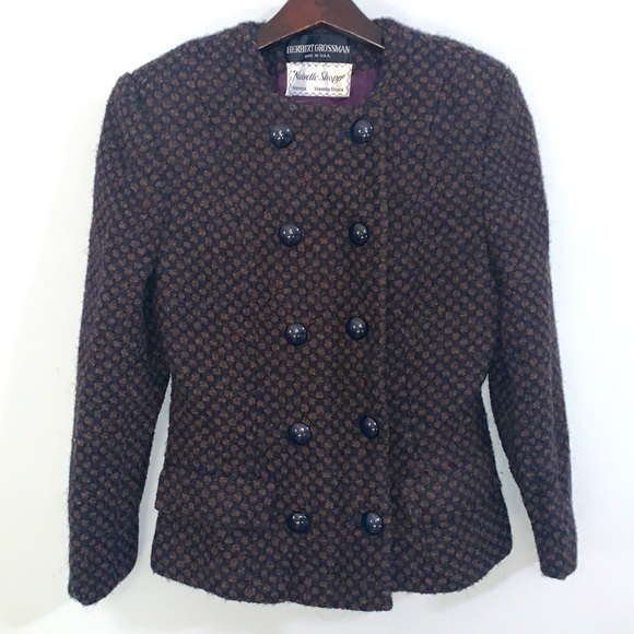 Vintage Herbert Grossman Blazer Women 8 Tweed Naivette Shoppe Mod Jacket - Picture 1 of 8